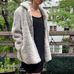 Vintage Gray Faux Fur Coat / Grunge Y2K Heroin Chic Winter Jacket  - UK 14